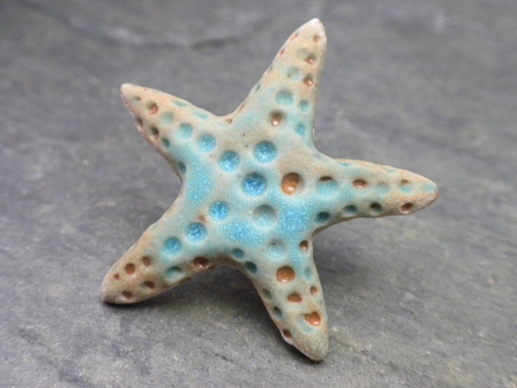 Starfish- handmade aqua ceramic starfish pendant bead 3343