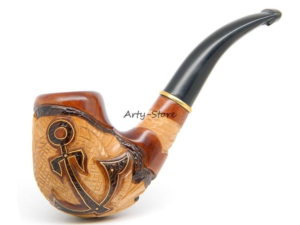 US Navy - Tobacco Smoking pipe "USN Anchor" Carved of Pear Wood, Great Collectibe plus Pouch