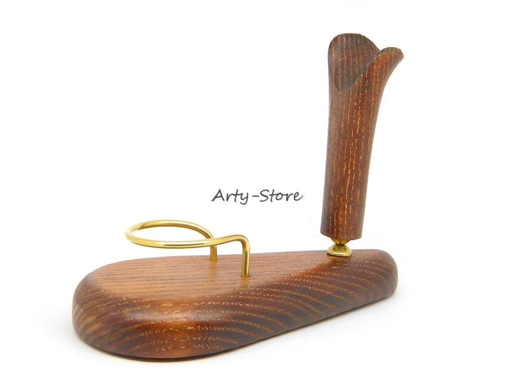 Pipe Stand Rack Hold Display "Sail - Brass" For 1 Tobacco Pipe, Solid Ash-Tree