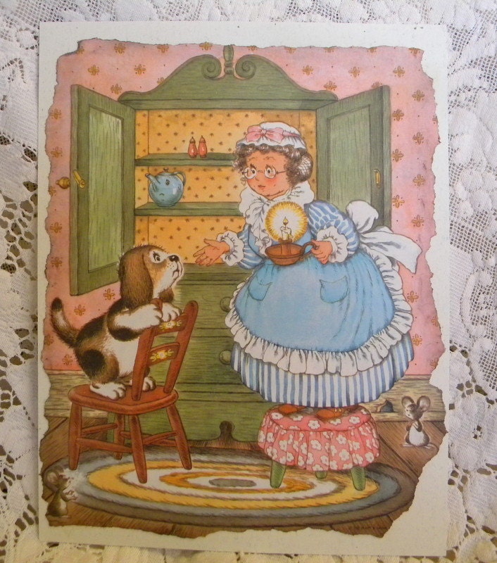 Old Mother Hubbard vintage nursery rhyme print of Margot Austin work Parent's Magazine book
