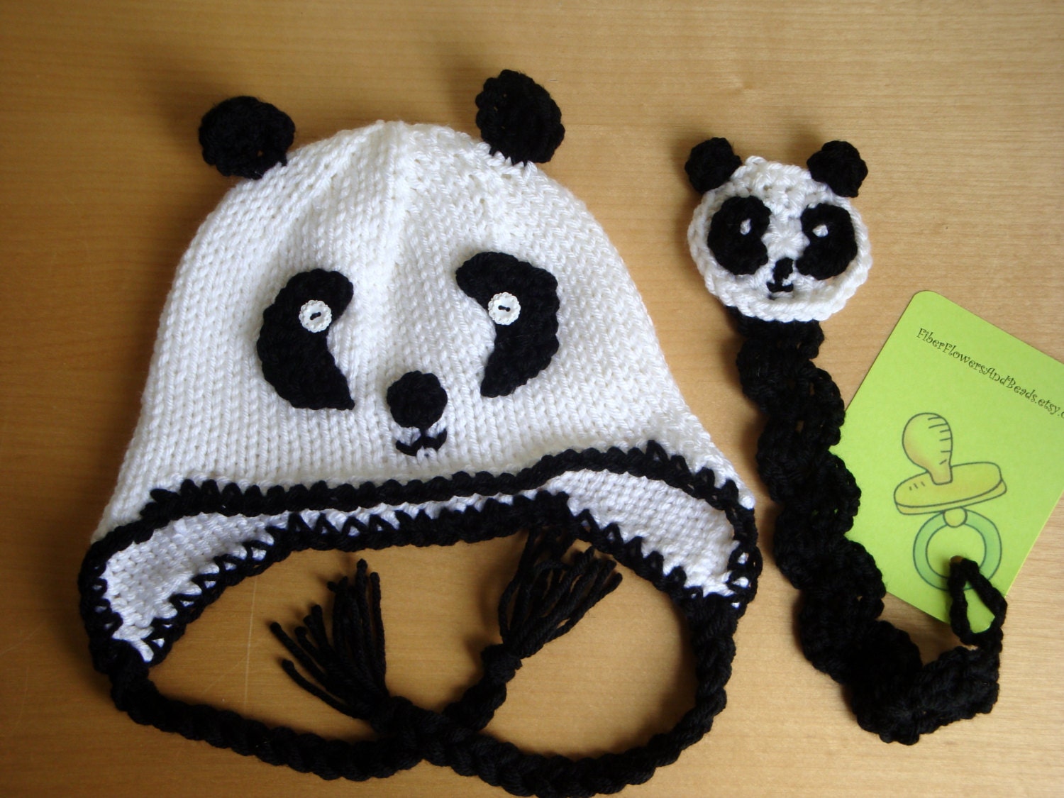 Baby Shower Gift Set - Baby Panda Hat and Pacifier Clip, Newborn Baby, Infant and Toddler Sizes