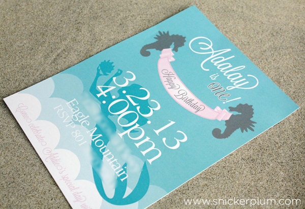 PDF Custom Girly Mermaid Birthday Party Invite- Printable DIY