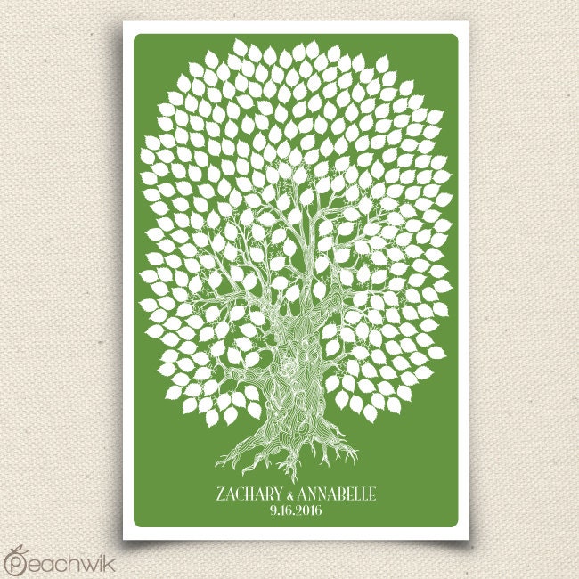 Wedding Guest Book Tree - The Oakwik - A Peachwik Personalized Art Print - 300 guest sign in - Wedding Oak Tree Rustic Guestbook