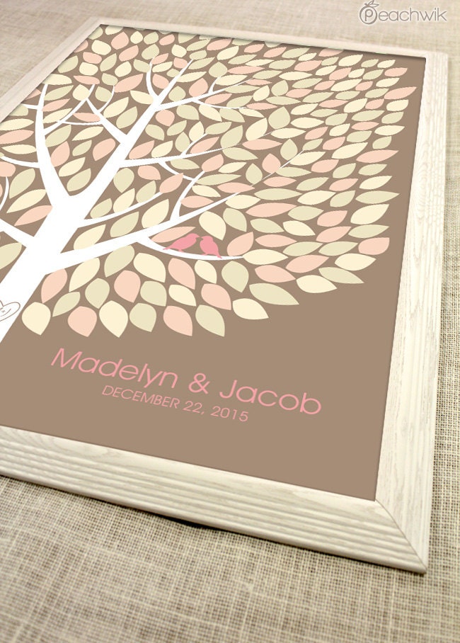 Wedding Guest Book Tree - The Wishwik Multi Guestbook Tree - Peachwik Print - 225 guest sign in - Cream, Brown, Taupe Guestbook Alternative