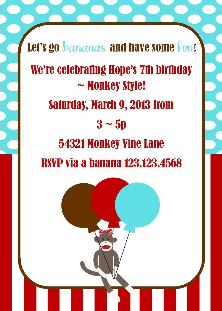 CUSTOM Invitations - Custom Sock Monkey Party Collection - BellaGrey Designs Il_570xn