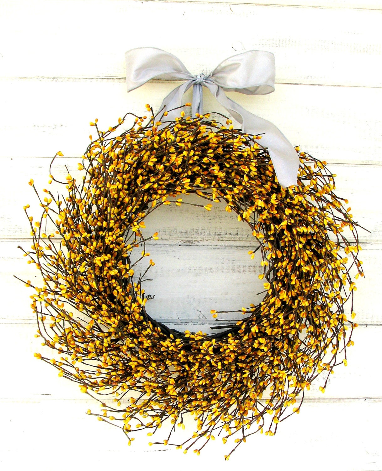 YELLOW & GREY Berry Wreath-Spring Wreath-Country Chic Home Decor-Summer Wreath-Scented Citrus Linen-Choose Scent and Ribbon
