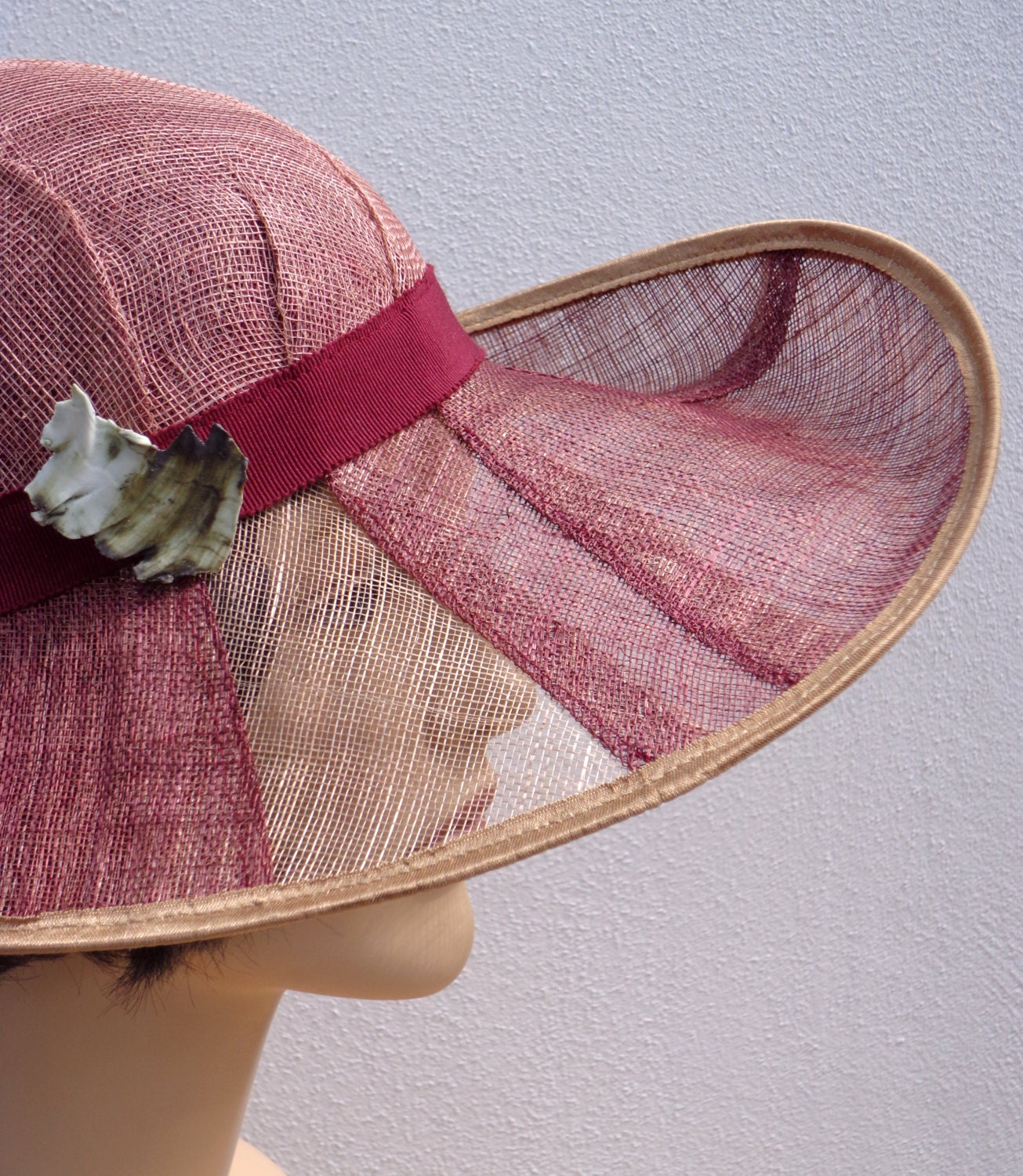 Retro hat pink and dark red sinamay cloche, 1920s inspired hat, art deco fashion, vintage inspired, 20s accessory, wedding hat