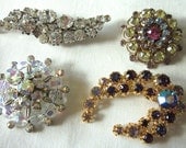 Vintage PIN BROOCH Lot of 4 AUSTRIA Aurora Borealis Yellow Blue Pink Purple Runway Bling