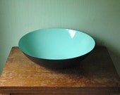 Giant Krenit Enamel Bowl Designed by Herbert Krenchel - Turquoise And Black Danish Modern Enamelware