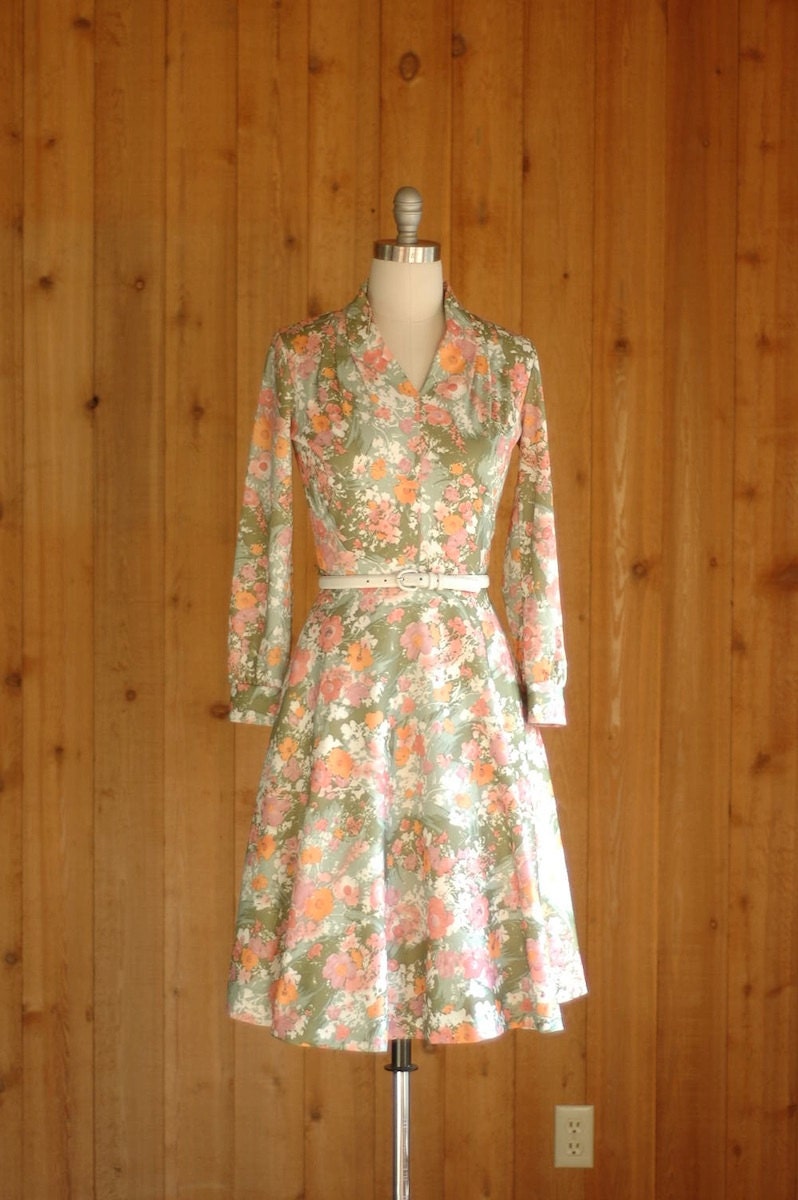 vintage 1960s dress / 60s flower garden dress / size xs small