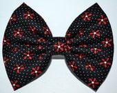 Black Dotted Hair Bow with Small Red Flowers