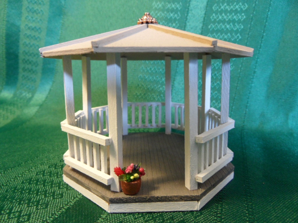 Miniature Gazebo for Dollhouse. Quarter Scale.  Handmade. Basswood. Not from a Kit. One of a Kind.