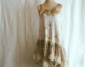 Sleeveless Dress Tunic Hand-Dyed Tea Ivory Size M Blouse Upcycled Woman's Clothing Casual Woman's Dress Funky Upcycled Tunic Eco Friendly