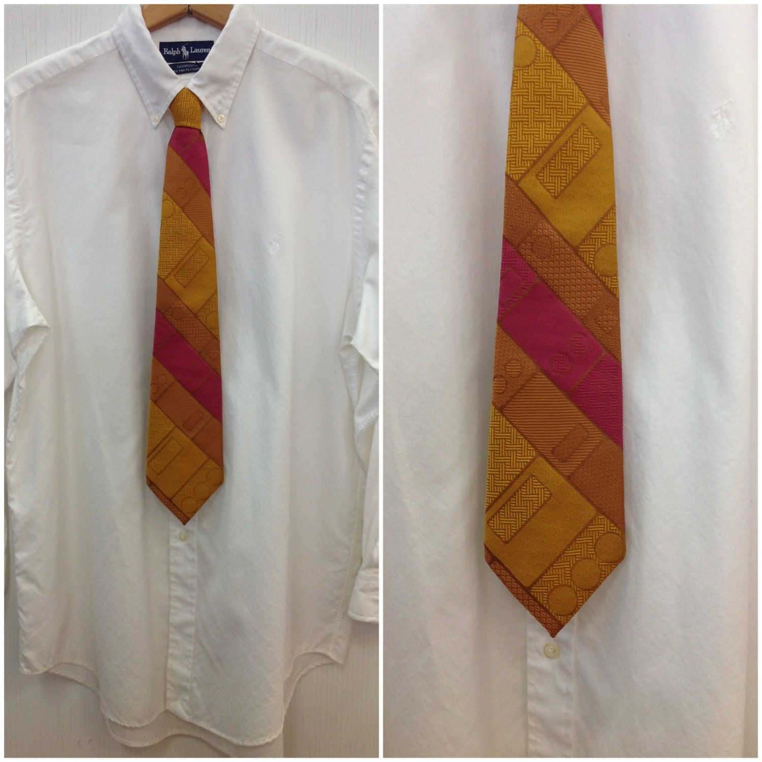 Vintage mens pink cubist necktie