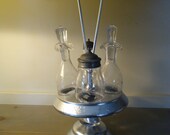 Vintage silver plated cruet set oil vinegar 1920's etched serving