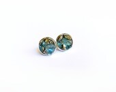 Raw Crystal Stud Earrings // Apatite & Pyrite "Fool's Gold" Mineral Rock, Natural Turquoise Blue Stone, Gold, Silver, Tribal Spring Fashion