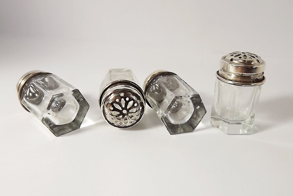 Four tiny silver topped salts by Orfevrerie Christofle 1940s