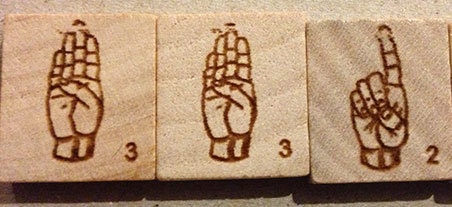 ASL-Scrabble-Tiles WITH GAME --3 Flawed Tiles--