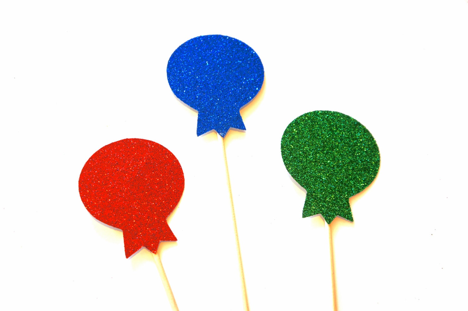 Photo Booth Props - Set of 3 GLITTER Lollipops - Red, Blue, and Green - GLITTER Photobooth Props