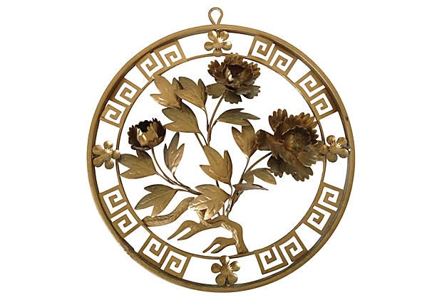 Metal Greek Key Floral Wall Decor