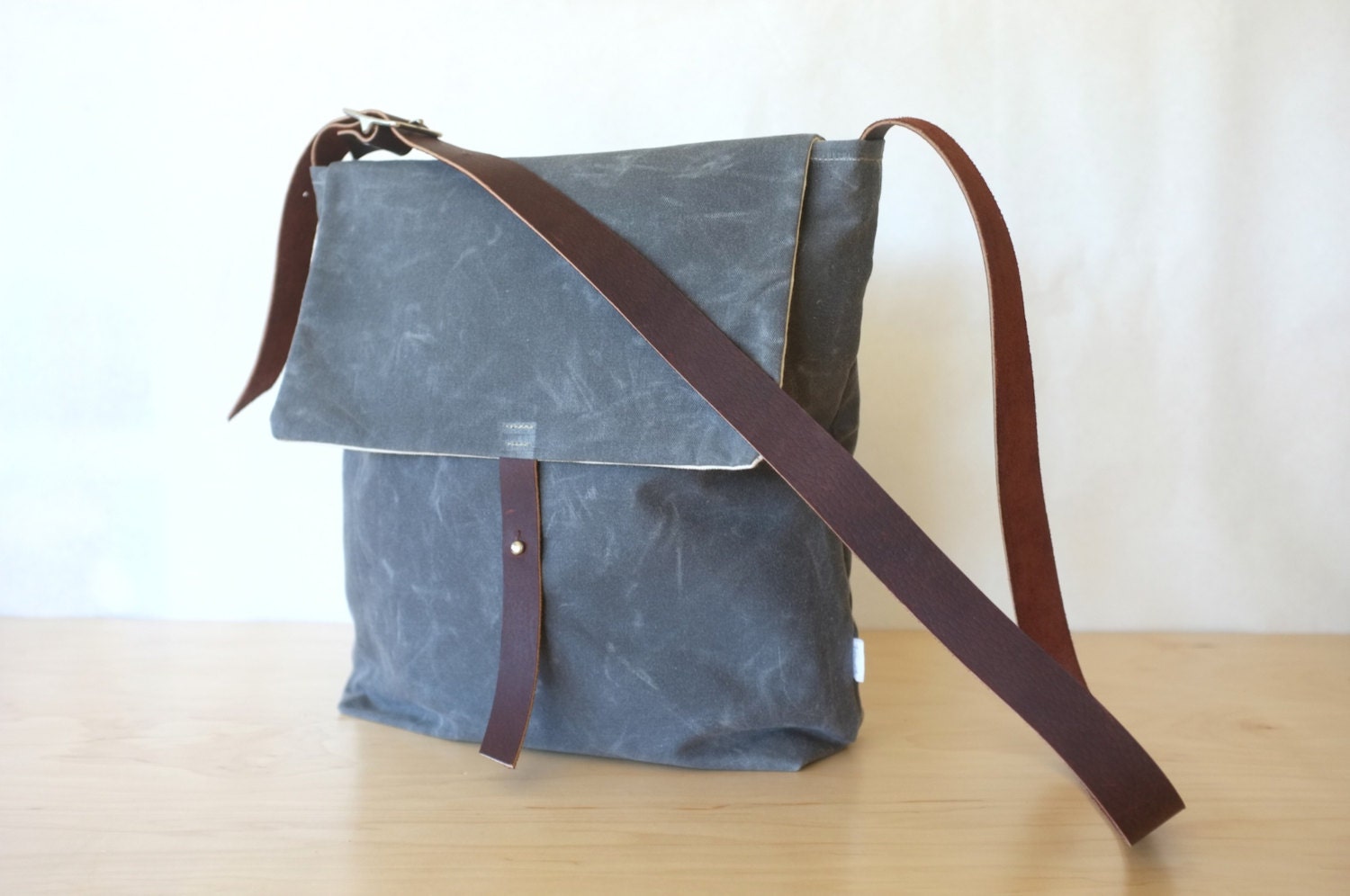 Waxed Canvas Book Bag // Shoulder Bag // Charcoal Grey // Purse