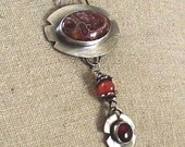 Sterling and Laguna Lace Agate Flower Pendant with Carnelian and Garnet Silver 925 Jewelry