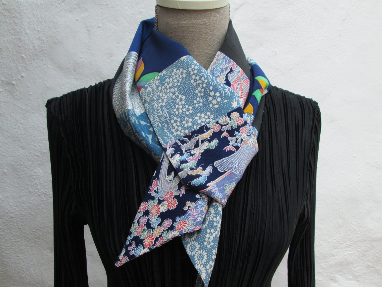 Kimono Silk  long scarf, All the Blues, Perfect Accessory