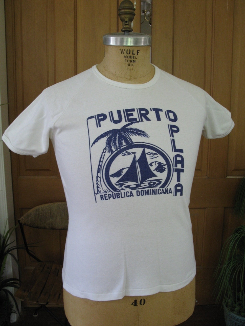 Rare 1960s Mens Vintage Graphic T-Shirt Muscle Shirt Beach Souvenir Dominican Republic MEDIUM TIki ROckabilly