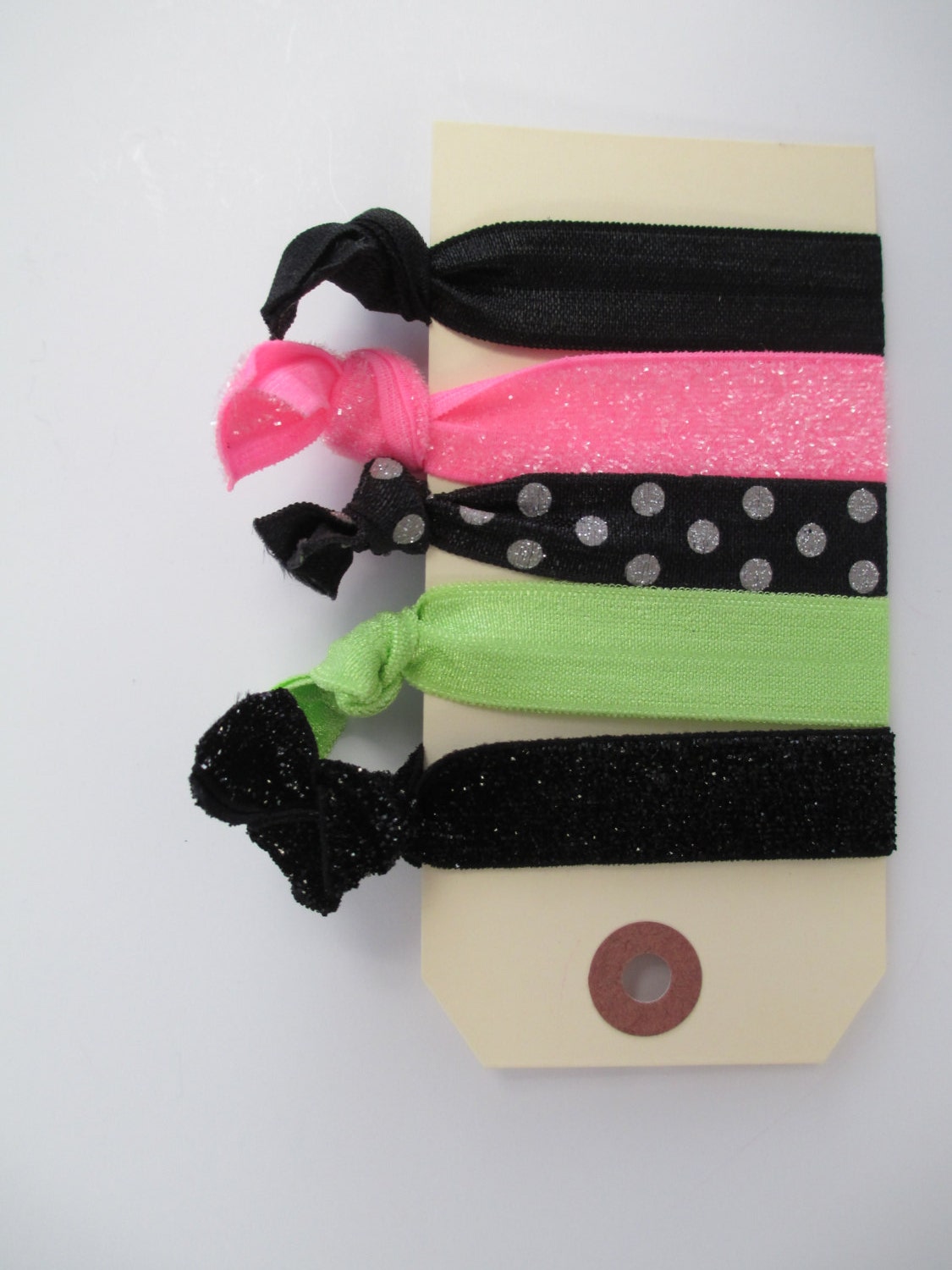 elastic hair ties glitter, frosted and polka dots set of 5 hair accessories