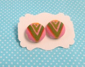 button earrings post earrings  bright chevron fabric covered buttons