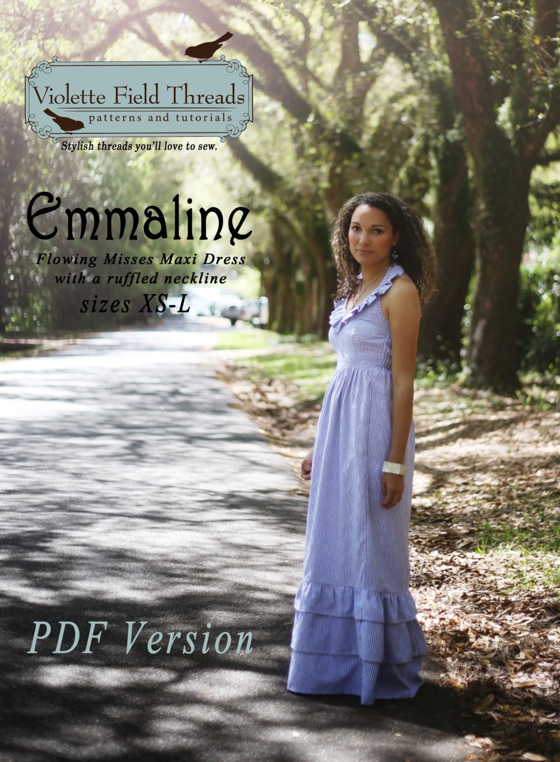 Emmaline Womens Misses Maxi Dress PDF Pattern Tutorial,  Ebook, Epattern, Sizes XS-L included.