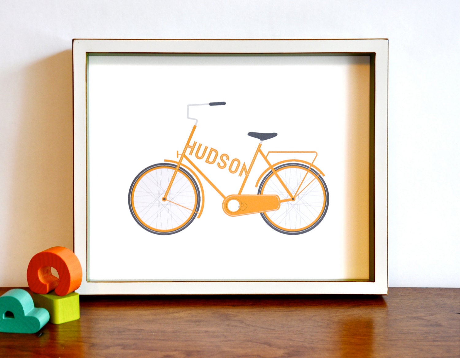 Type a Bike - Personalized Typographic Vintage Bicycle Name Print modern nursery wall art - 8x10 children decor