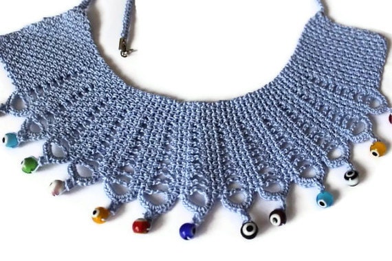 OCEAN - Handmade Crochet Blue Necklace No/ 3