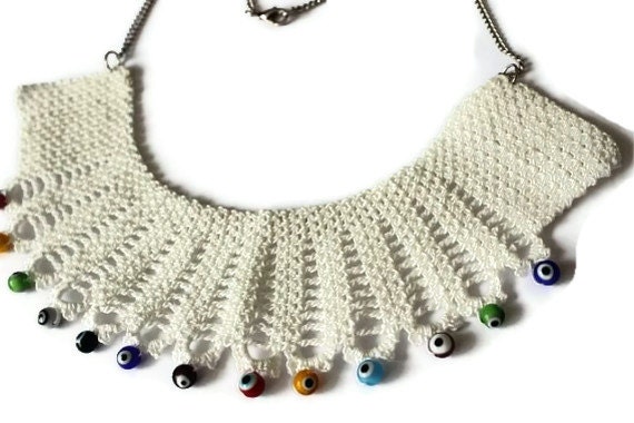 Handmade White Choker - MOONLIGHT...White Lace Necklace With Lucky Eyes