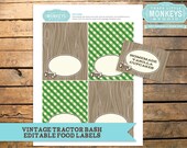 Vintage Tractor Bash Farm Tent Cards Food Labels - INSTANT Download