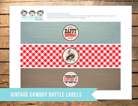 Personalized Vintage Cowboy Water or Soda Bottle Labels Il_570xn