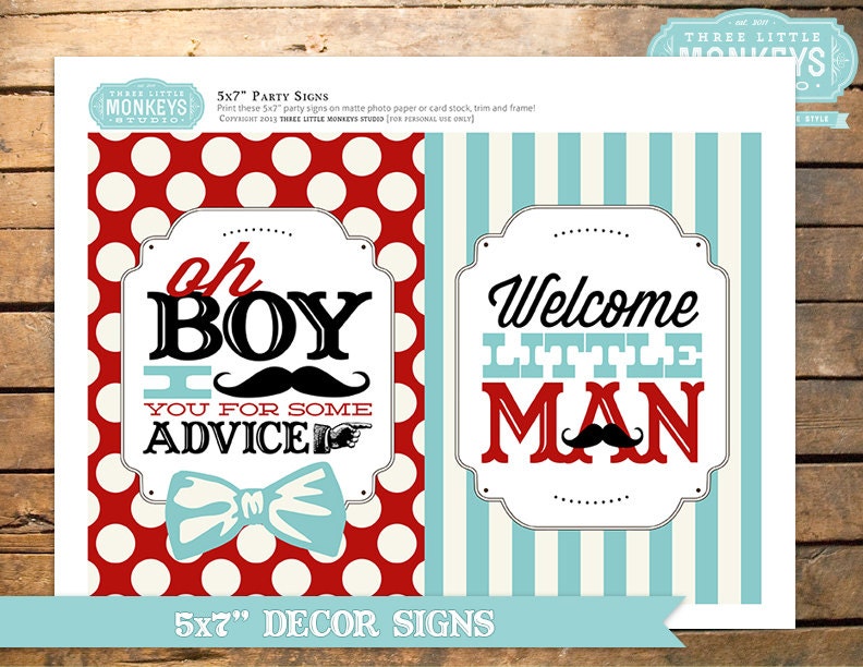 INSTANT DOWNLOAD Set of Little Man Baby Shower 5x7" Signs Il_570xn