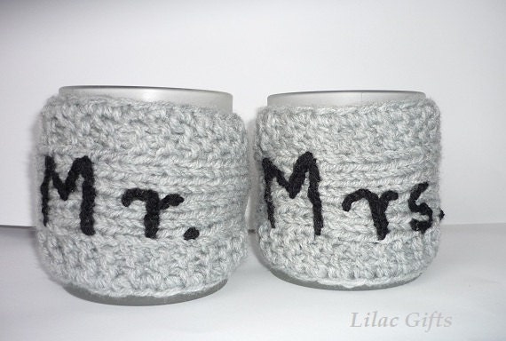 Mug Cozy - Set of 2,  Mr .  &  Mrs. , Personalized Mug Cozy,  grey color, Valentines day, Wedding Gift