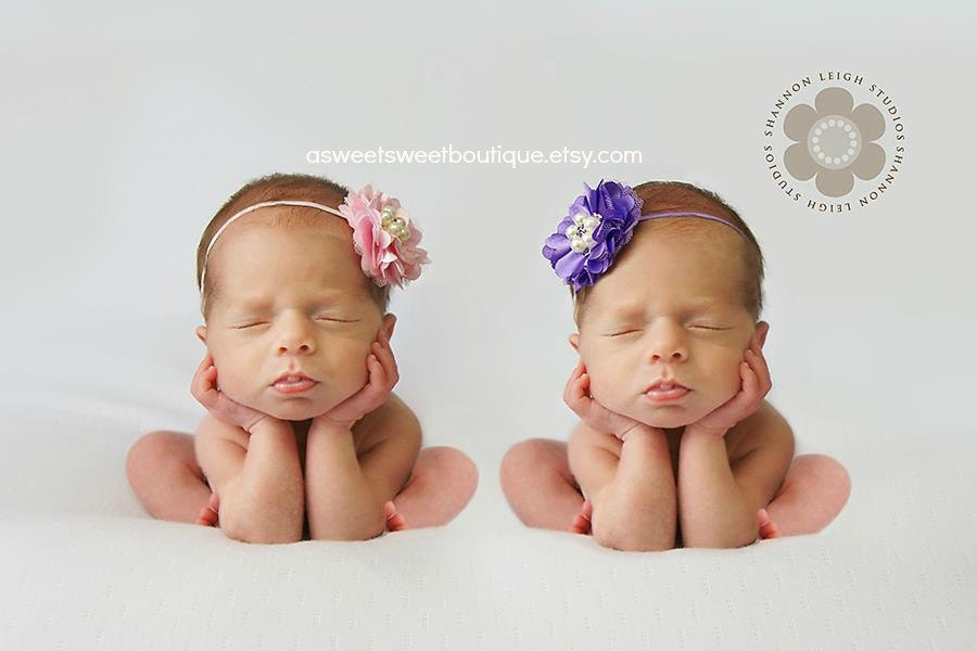 Baby Headband Mini Satin Mesh Flower Headband With Pearl Embellishment Newborn Photo Prop Available in Tons of Colors