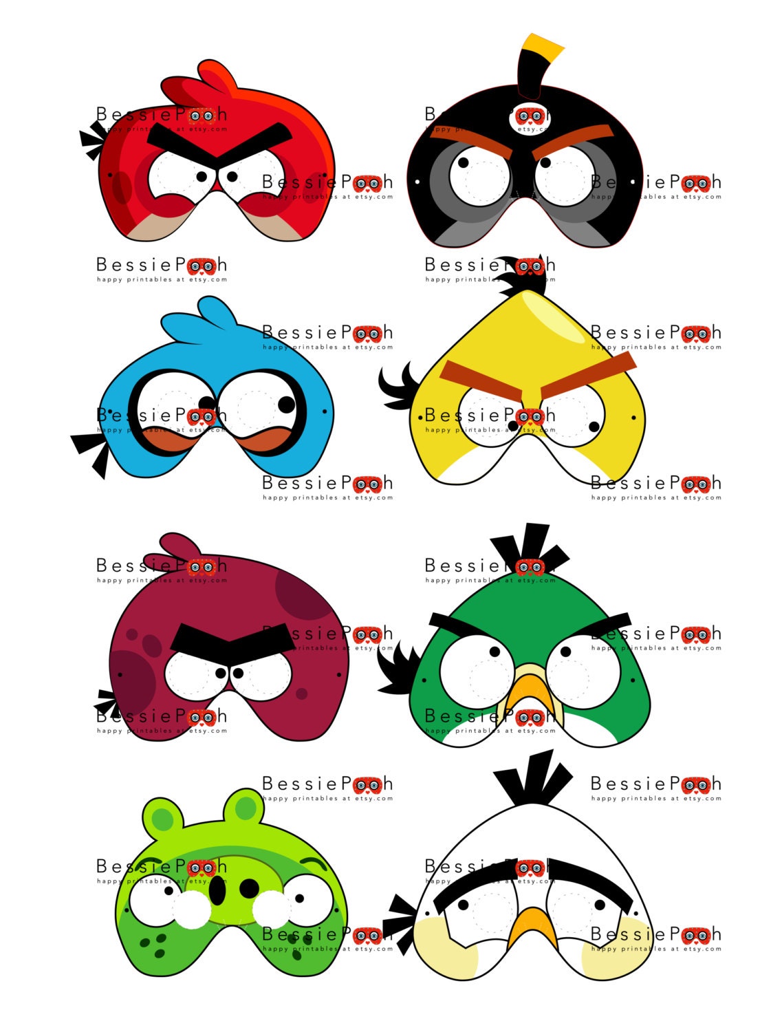 BIRDS with beaks Printable MASK Collection. Photo booth prop. 8 masks.