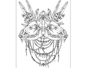 Skulls- A4 Printed illustration, tribal, feathers, boheme, beads, skulls, spider