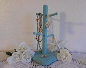 Aqua Turquoise Teal Vintage Mug Rack Coffee Tea Cup Holder Jewelry Organizer Hat Tree Beach Cottage Kitchen Home Decor Birthday Gift for Her