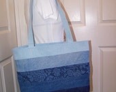 5 Color Ombre Denim Tote, Recycled Jeans Purse, Beach Bag, UpCycled Shoulder Bag