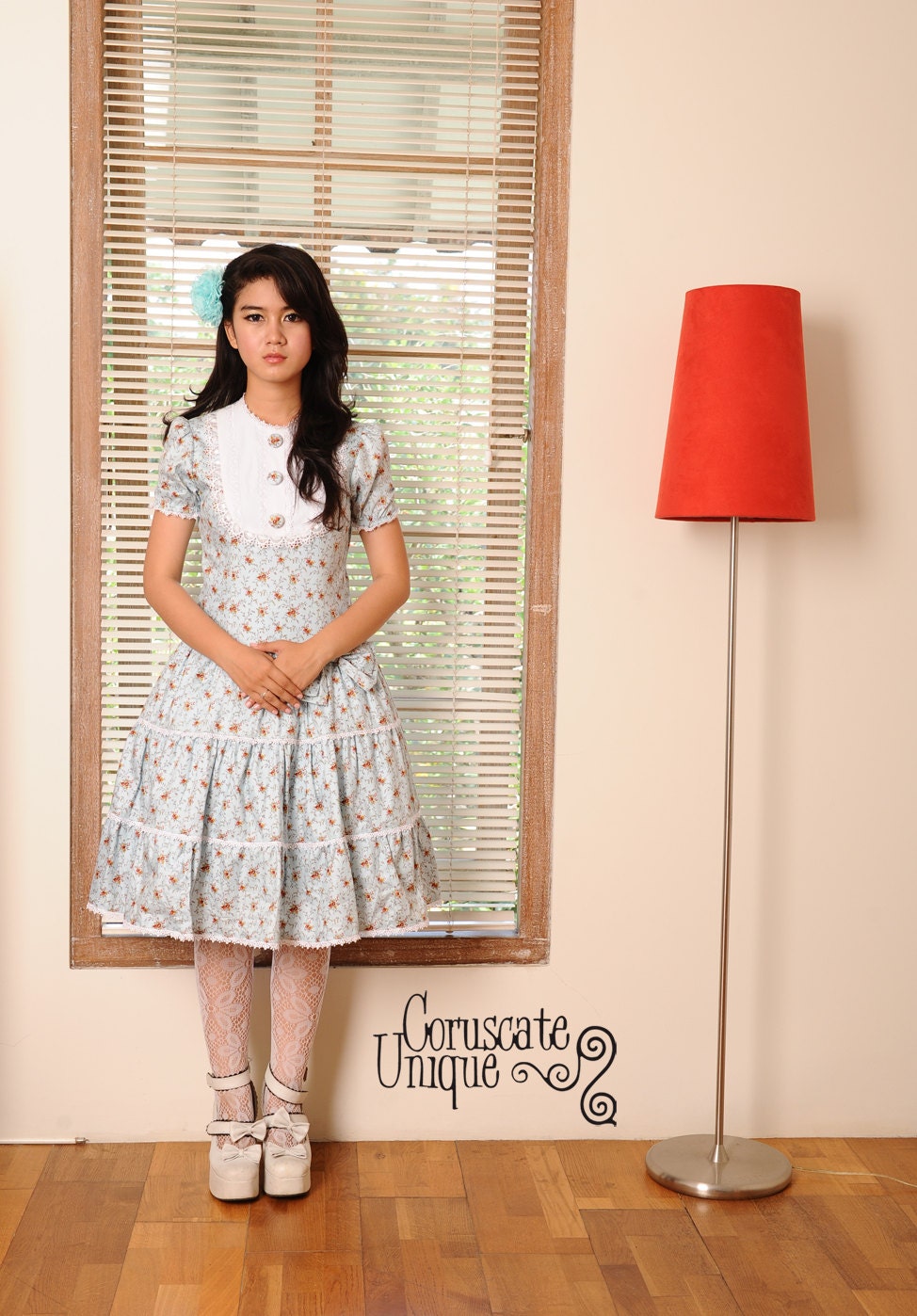 Blue Floral Dress Under Knee Length