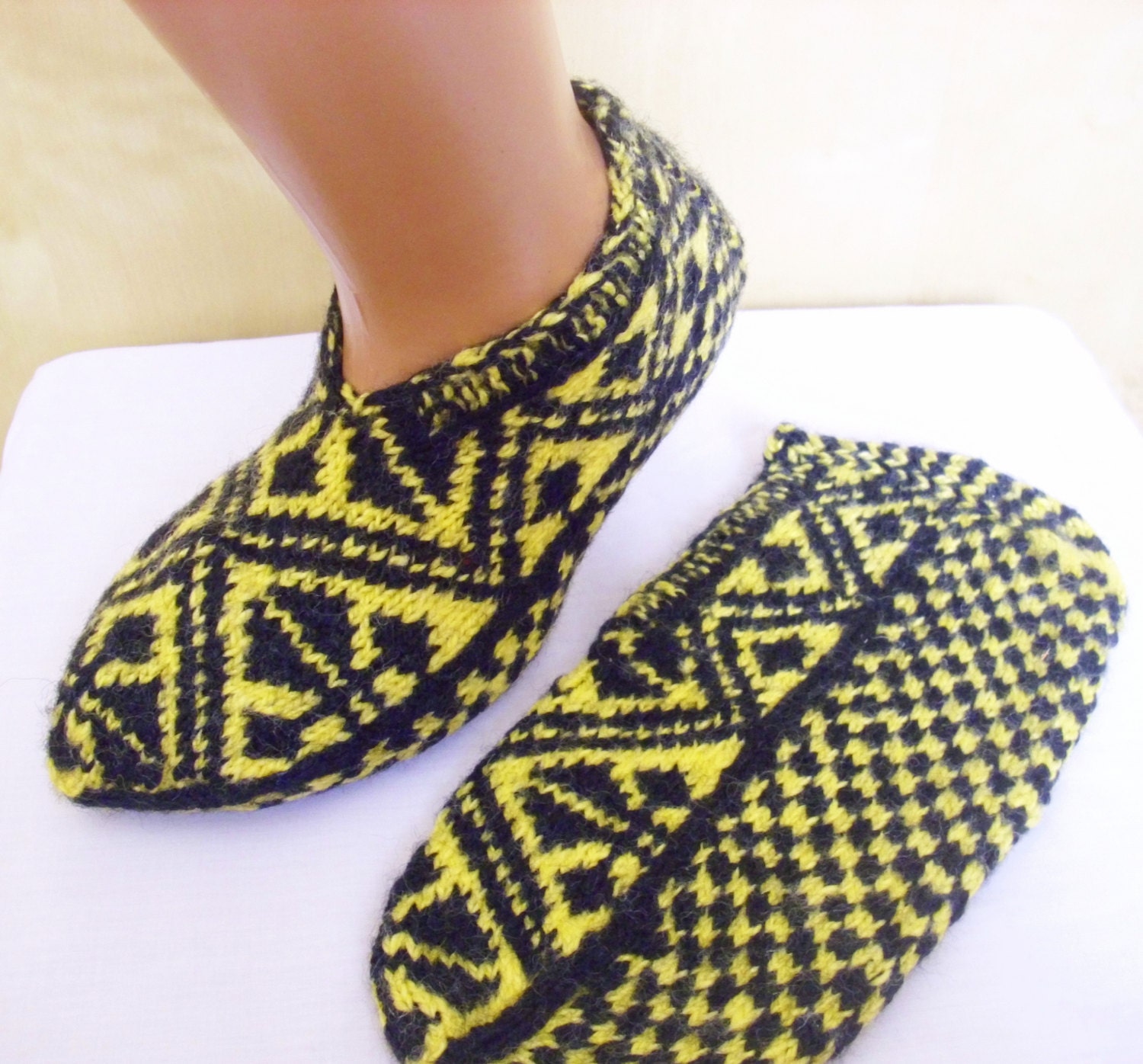 yellow, and black  Traditional Hand Knit Turkish Socks Slippers for adults, crochet womens slippers, knitted home shoes,