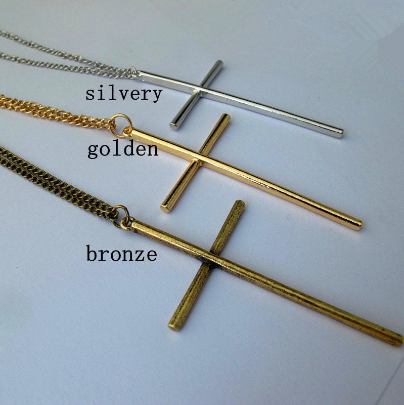 BIG Cross Necklace- Hot Punk Rock Gothic Golden, Silvery, Bronze Dangle LARGE  Cross Long Statement Necklace, modern fashion chic lolita