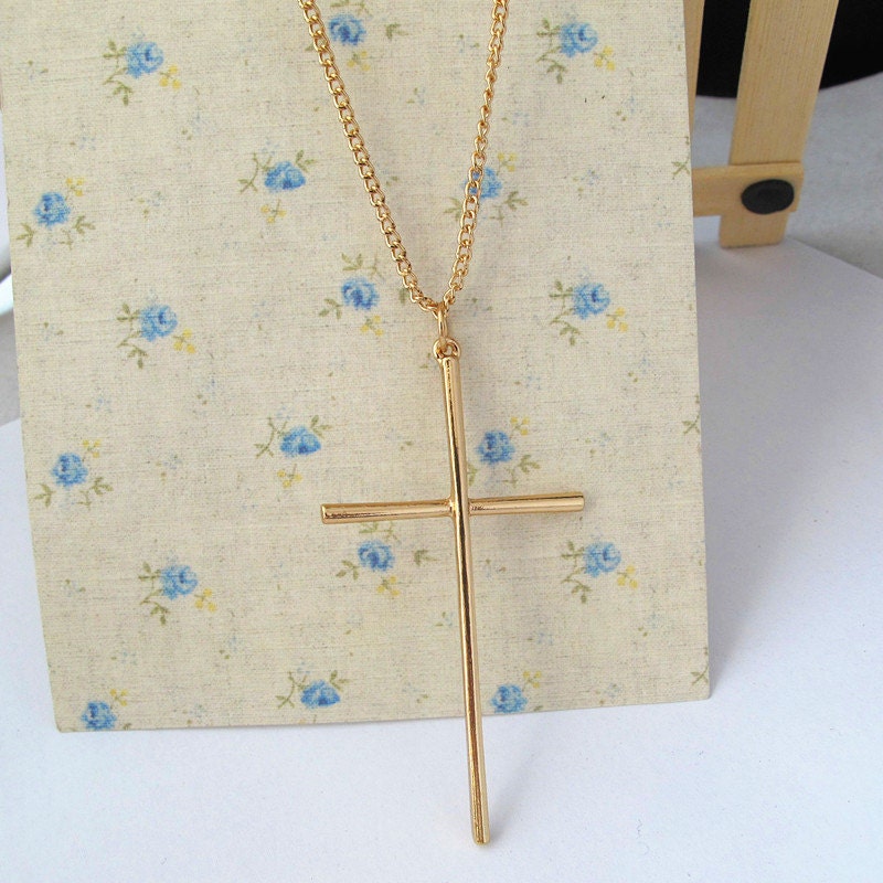 BIG Cross Necklace- Hot Punk Rock Gothic Golden, Silvery, Bronze Dangle LARGE  Cross Long Statement Necklace, modern fashion chic lolita
