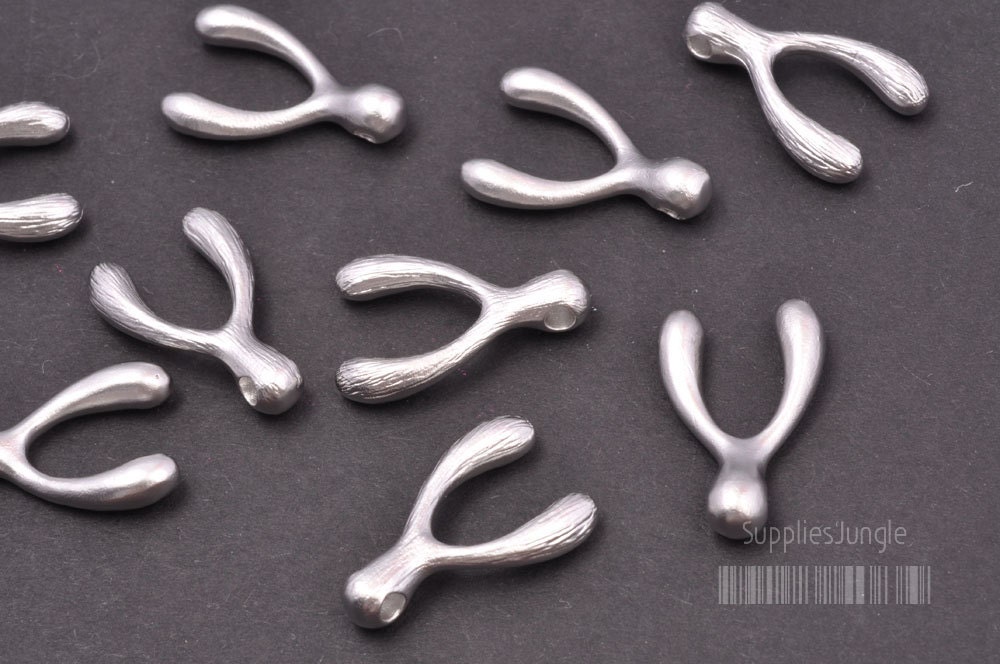 P351-MR// Matt Original Rhodium Plated Wishbone Pendant, 2pcs