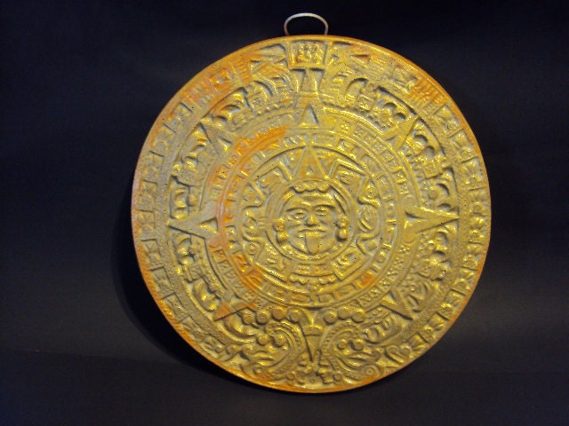 Aztec Calendar, Stone, 13" Diameter, Over Six Pounds, ooak finish
