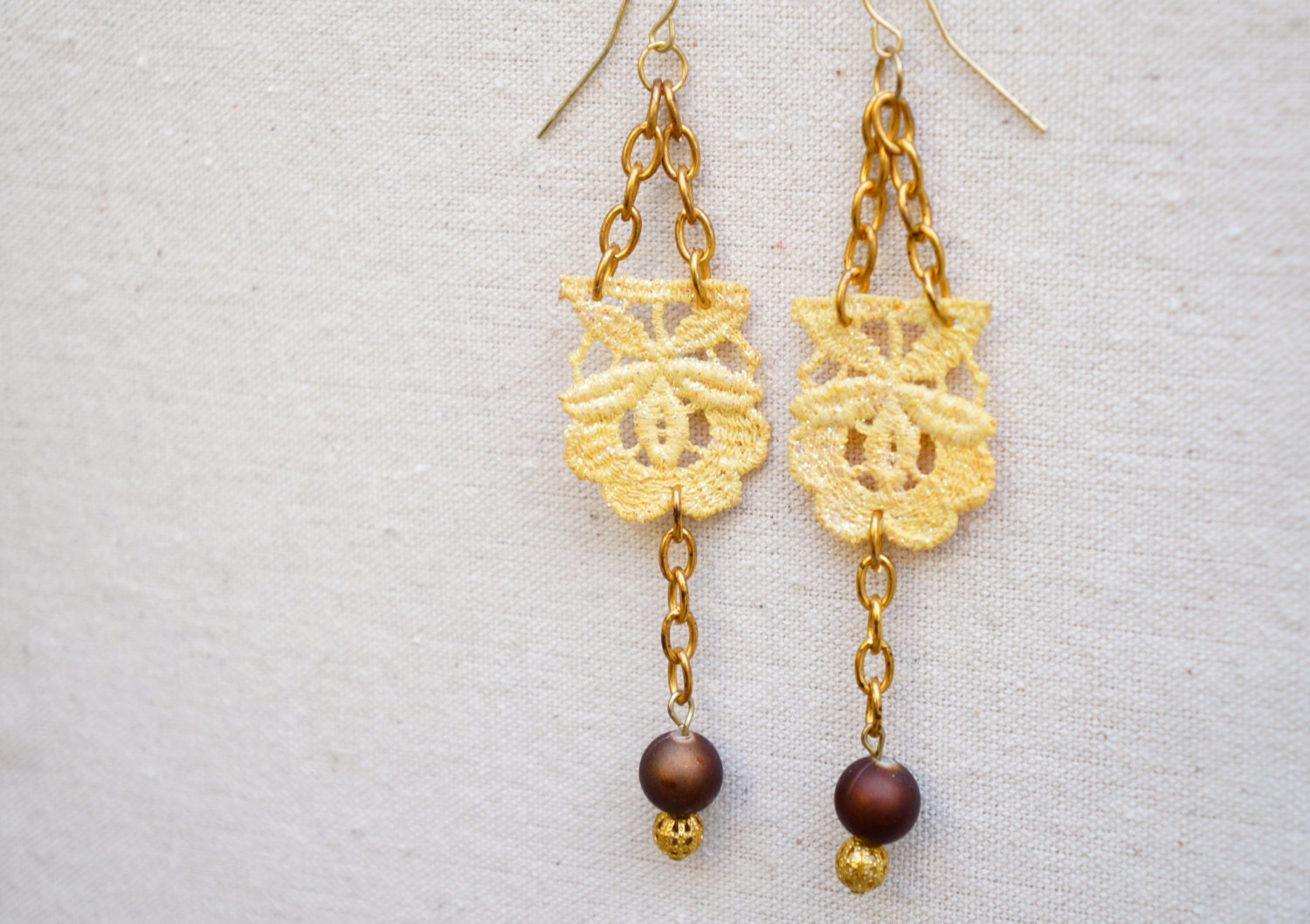 Gold Lace Earrings Customizable Colors Hand Painted